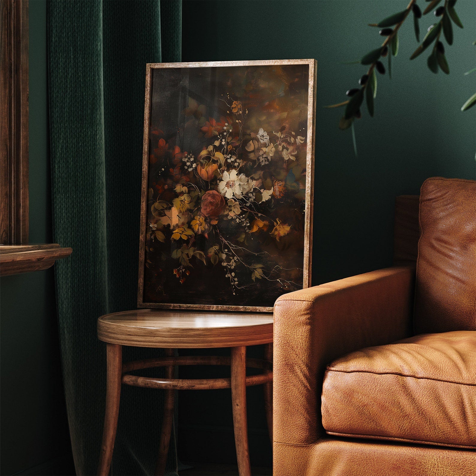 Vintage Fall Floral Print | Dark Autumn Flower Painting | Moody Botanical Fall Decor | Thanksgiving Printable Wall Art | Digital Download