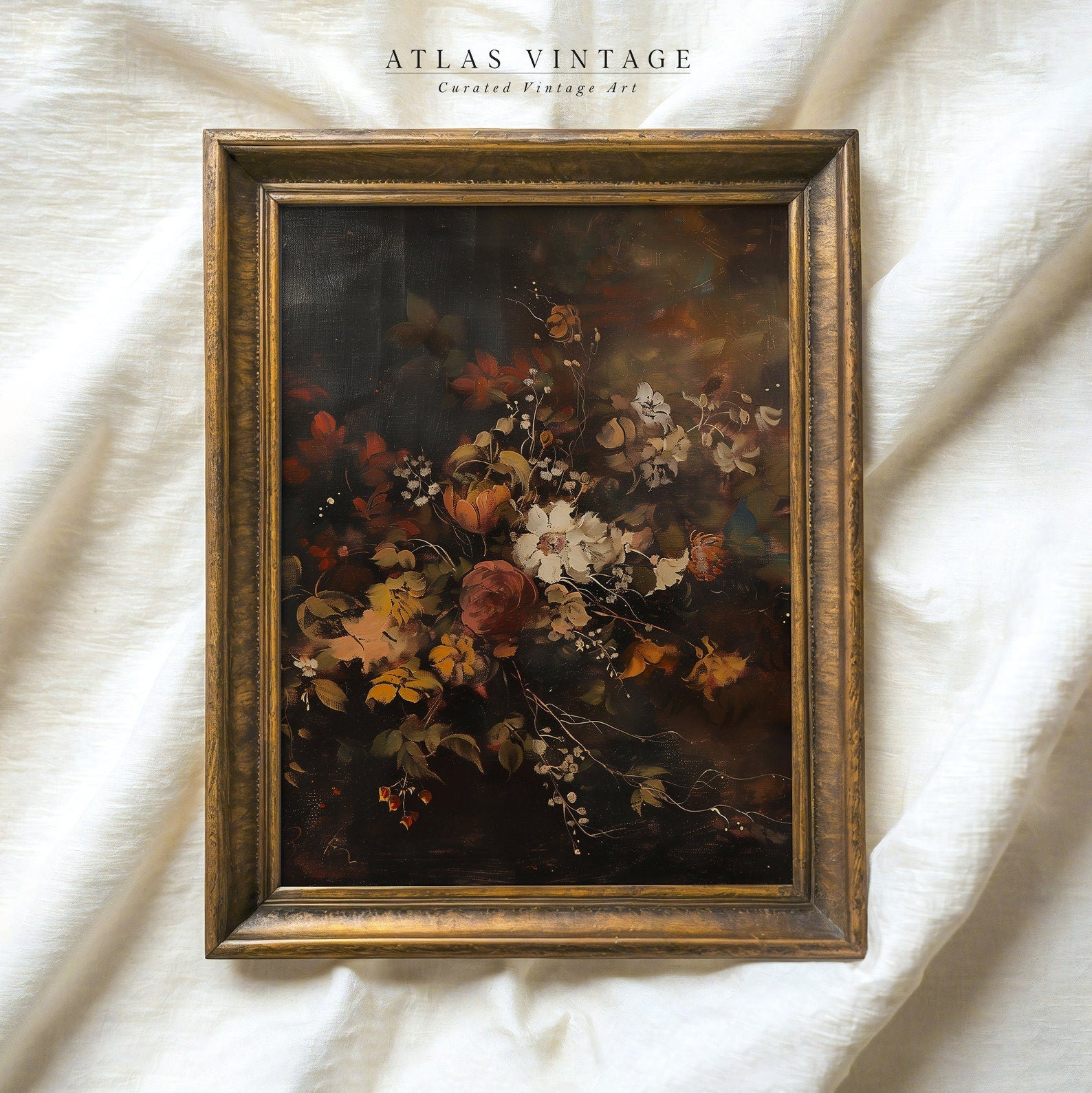 Vintage Fall Floral Print | Dark Autumn Flower Painting | Moody Botanical Fall Decor | Thanksgiving Printable Wall Art | Digital Download